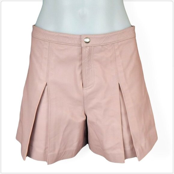 Rebecca Minkoff Mina Pink 100% Leather Lambskin Hydrangea Shorts New NWT Size 0 - Picture 4 of 8